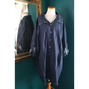 Vintage Y2K Gold Flava Denim Long Trench Jacket Roll Tab Lagenlook Western Plus
